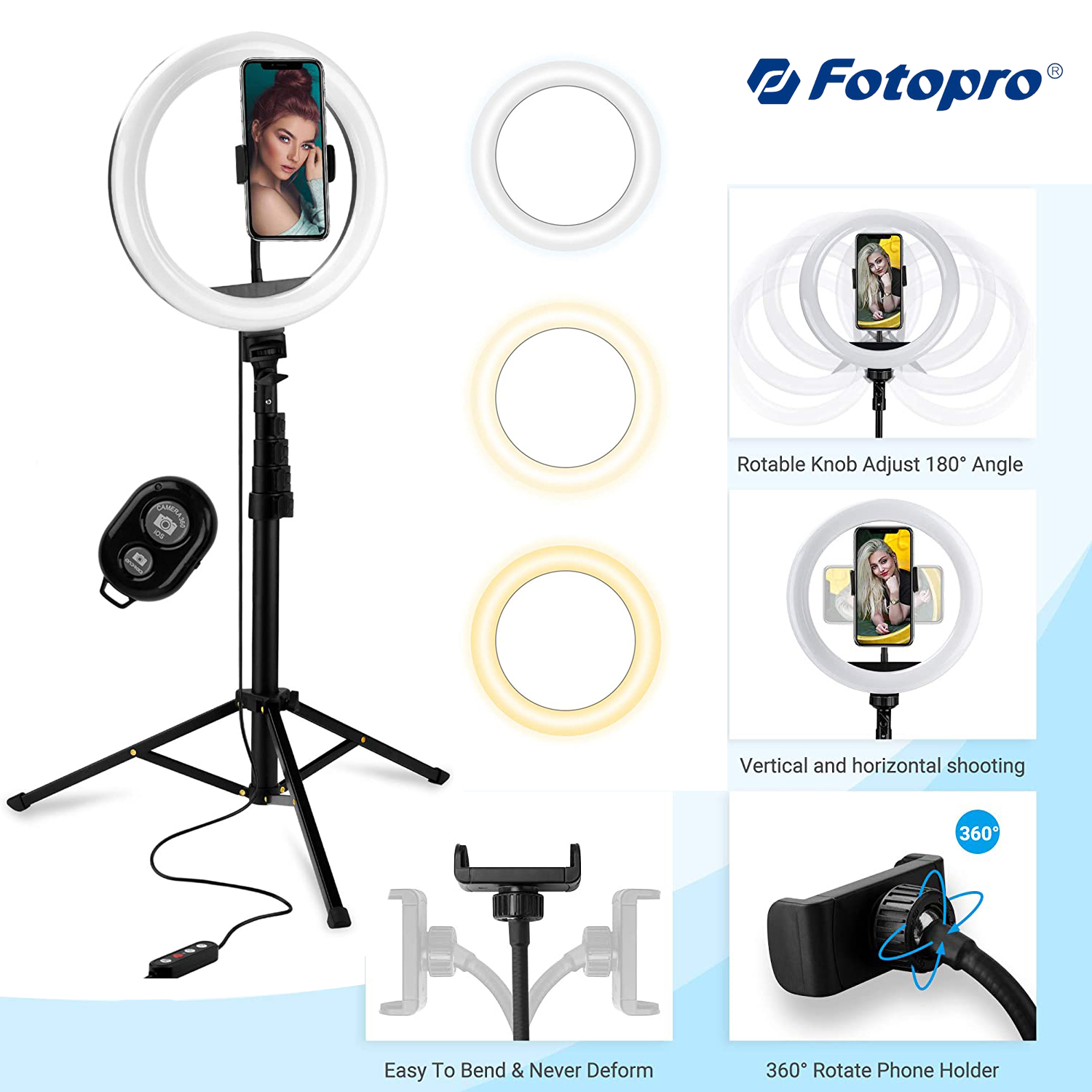 Fotopro LED Ring Light Live Kit Tripod TL-800+RK42+BT-5