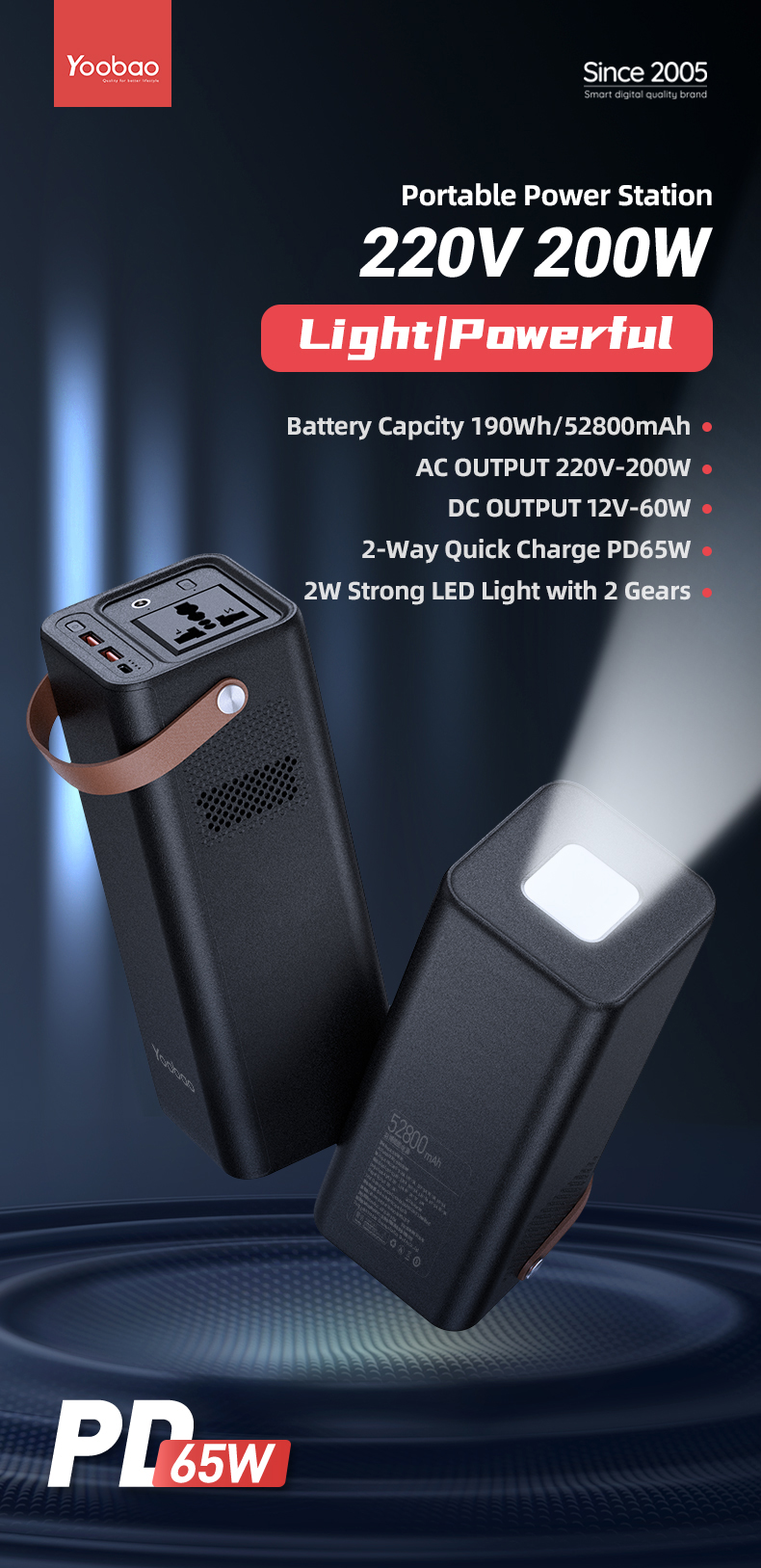Yoobao EN200W Power Station 52800mAh PD65W Power Bank Outdoor - Image 2