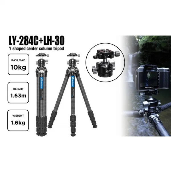 Leofoto LY-284C + LH-30 Tripod Carbon Fiber Y Shaped Center Column