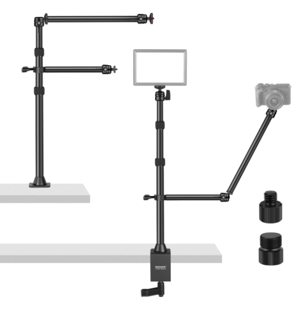 NEEWER TL253A Table Top Stand Camera Desk Mount Stand with 2 Two Section Auxiliary Holding Arms
