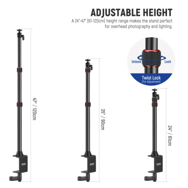 NEEWER TL253A Table Top Stand Camera Desk Mount Stand with 2 Two Section Auxiliary Holding Arms - Image 2