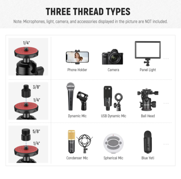 NEEWER TL253A Table Top Stand Camera Desk Mount Stand with 2 Two Section Auxiliary Holding Arms - Image 4