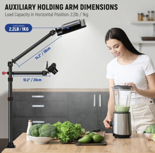 NEEWER TL253A Table Top Stand Camera Desk Mount Stand with 2 Two Section Auxiliary Holding Arms - Image 7