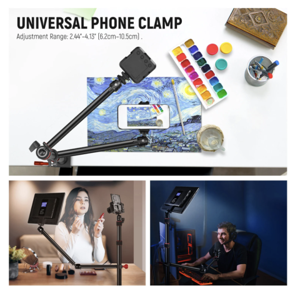 NEEWER TL253A Table Top Stand Camera Desk Mount Stand with 2 Two Section Auxiliary Holding Arms - Image 5