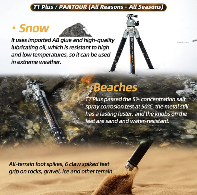 Fotopro T1 Plus T-Track+TH-1M Gray Tripod PANTOUR SERIES - Image 14