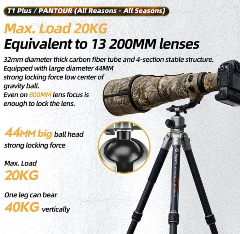 Fotopro T1 Plus T-Track+TH-1M Gray Tripod PANTOUR SERIES - Image 15