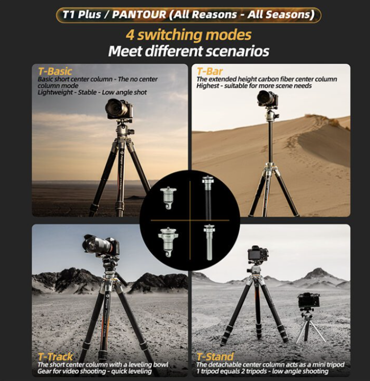 Fotopro T1 Plus T-Track+TH-1M Gray Tripod PANTOUR SERIES - Image 18