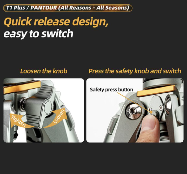 Fotopro T1 Plus T-Track+TH-1M Gray Tripod PANTOUR SERIES - Image 19