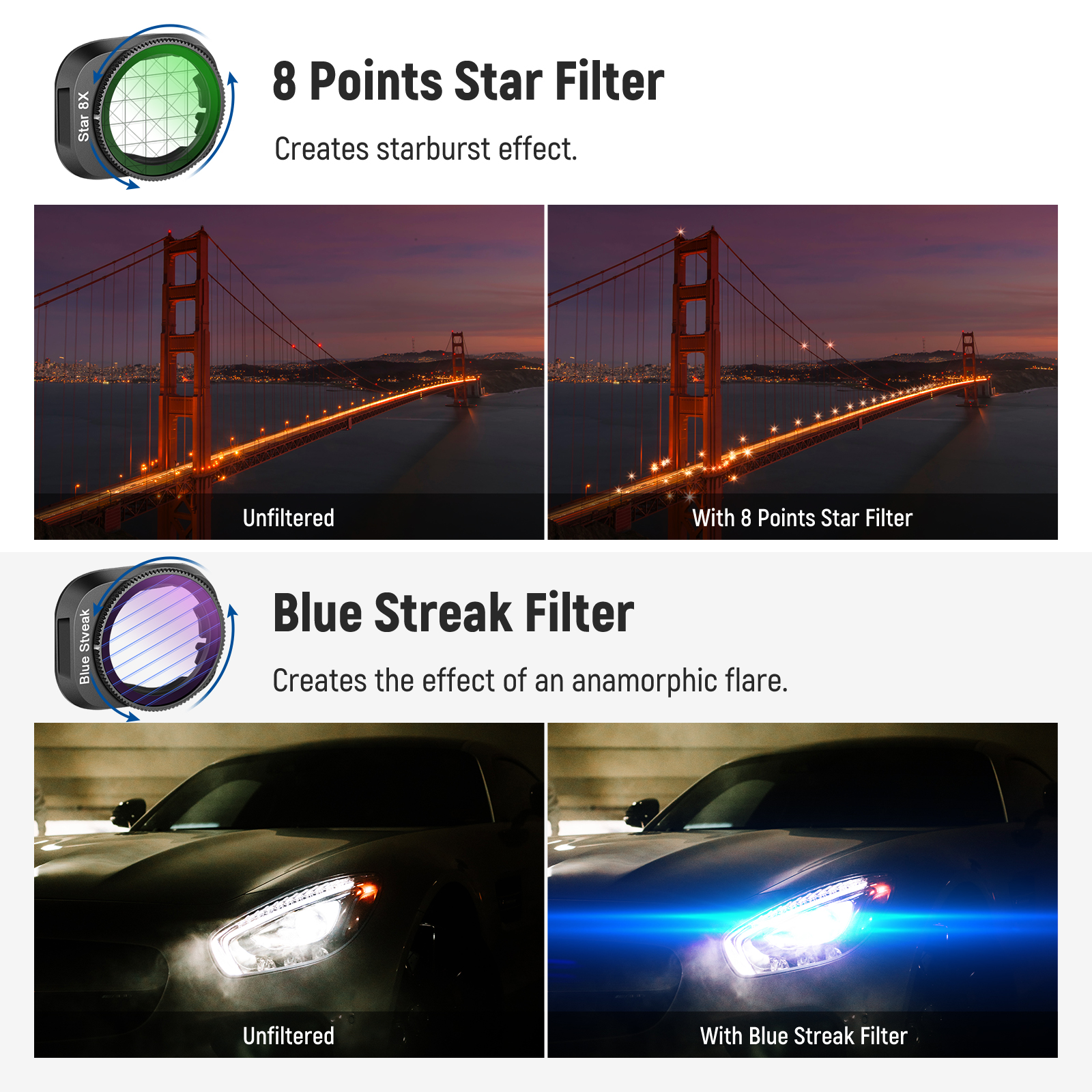 NEEWER Kit ND/UV/CPL/STREAK/LIGHT POLLUTION/8 POINTS Filter Lens For DJI MINI 3 PRO - Image 5